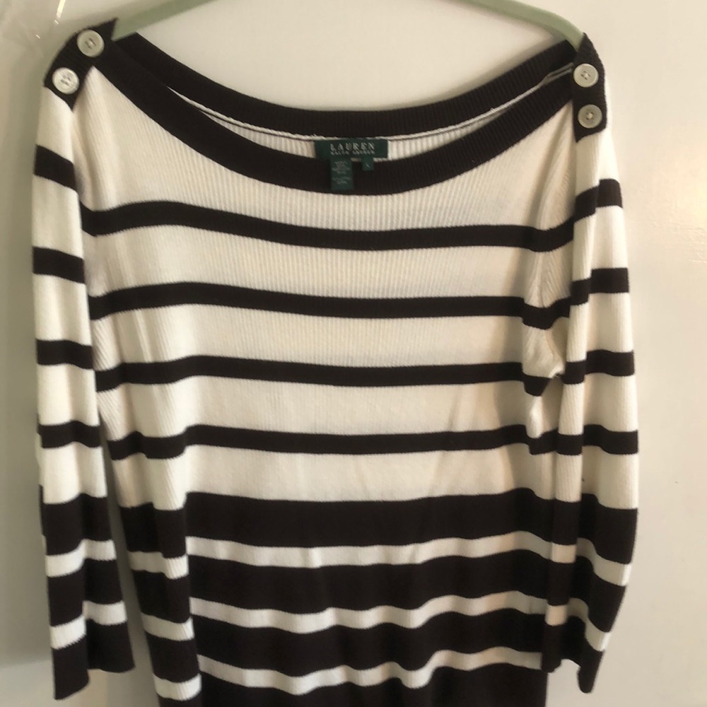 Lauren cream/brown striped cotton sweater, size L.